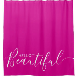 Hello Beautiful Hot Pink White Girly  Shower Curtain