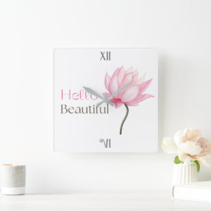 Hello Beautiful Lotus Flower Square Wall Clock