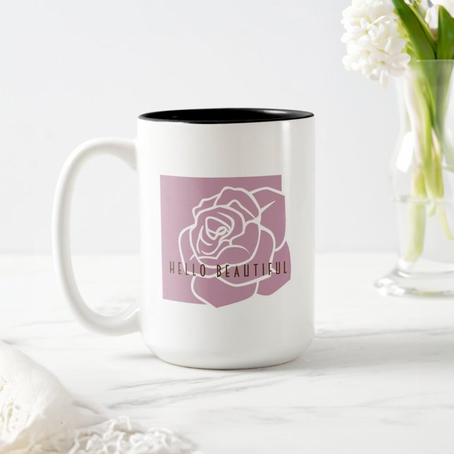 Hello Beautiful - Modern Chic Pink Rose Two-Tone Coffee Mug (Creator Uploaded)