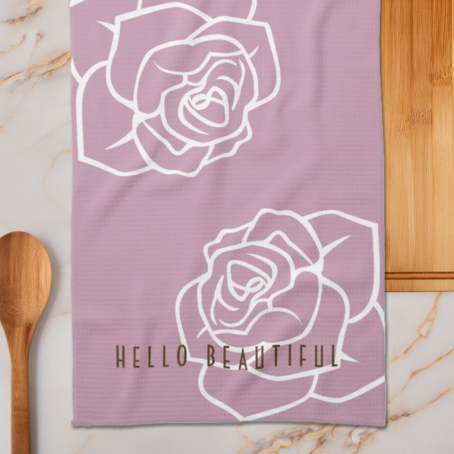 Hello Beautiful - Modern Chic Pink Roses Tea Towel (Creator Uploaded)