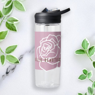 Hello Beautiful - Modern Pink Rose Flower Water Bottle