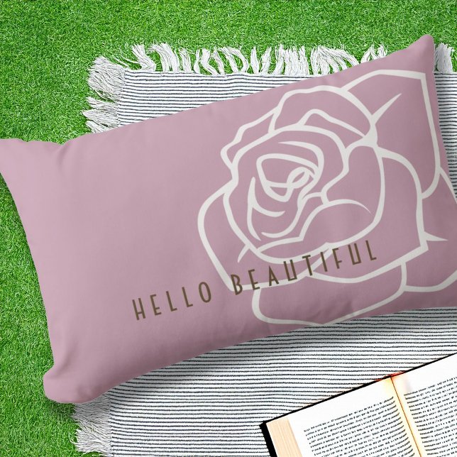 Hello Beautiful - Modern Pink Rose Outdoor Lumbar Cushion (Creator Uploaded)