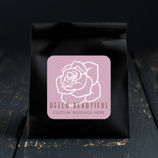 Hello Beautiful - Modern Retro Pink Rose Square Sticker (Creator Uploaded)