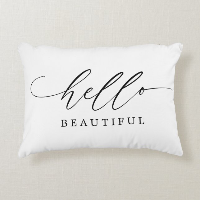 Hello Beautiful Modern Script Decorative Cushion (Front)