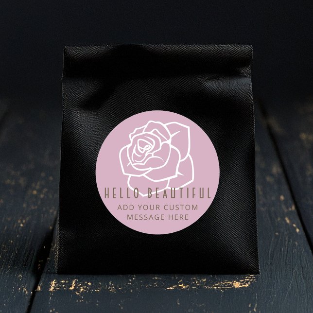 Hello Beautiful - Personalised Modern Pink Rose Classic Round Sticker (Creator Uploaded)