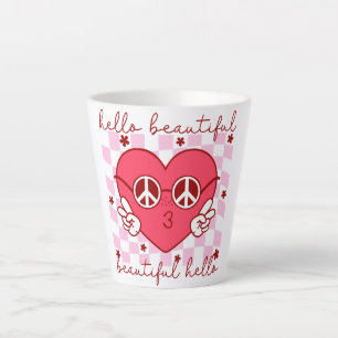 Hello Beautiful Pink Heart Latte Mug