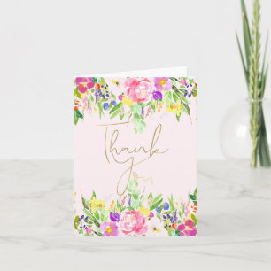 Hello Beautiful Pink Watercolor Floral thank you