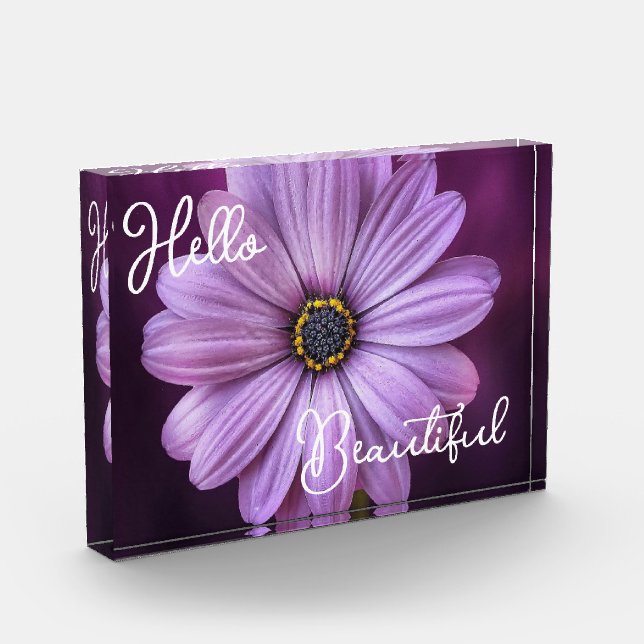 Hello Beautiful Purple Floral Photo Block (Left)