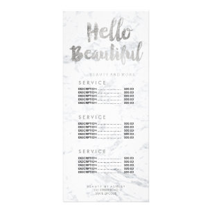 Hello beautiful silver script marble price list rack card