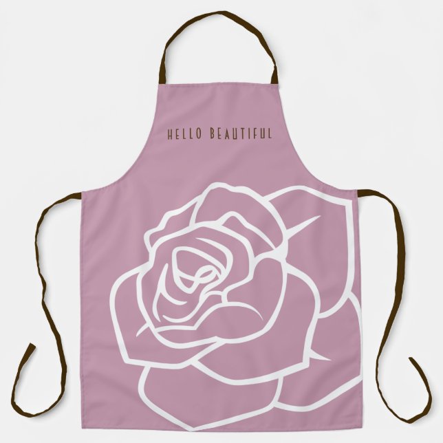 Hello Beautiful - Simple Modern Floral Pink Rose Apron (Front)