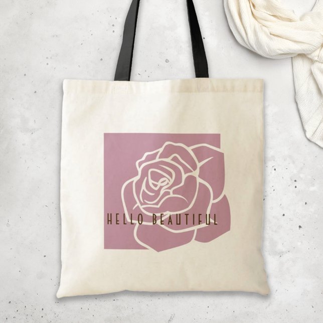 Hello Beautiful - Simple Modern Pink Rose Tote Bag (Creator Uploaded)