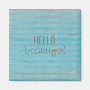 Hello Beautiful Typography Blue Stripes Magnet