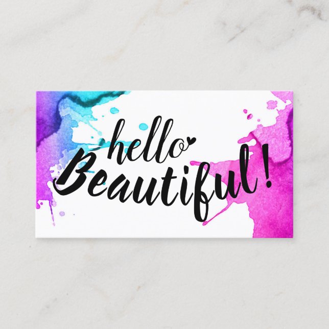 Hello Beautiful Typography Elegant Watercolor Business Card (Front)