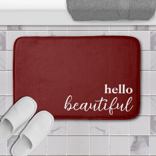 Hello Beautiful Typography White & Dark Red Bath Mat