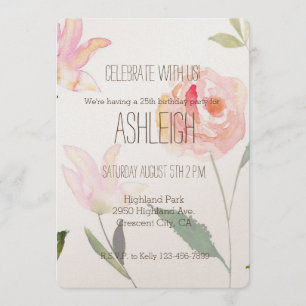 Hello Beautiful Watercolor Floral birthday Invitation