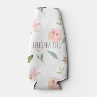 Hello Beautiful Watercolor Floral Bottle Cooler