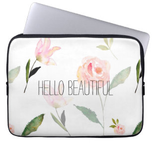 Hello Beautiful Watercolor Floral Laptop Sleeve