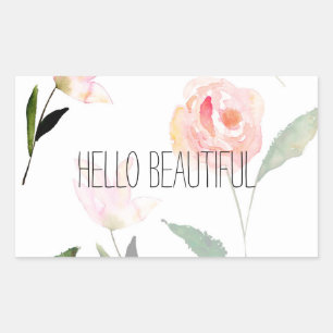 Hello Beautiful Watercolor Floral Rectangular Sticker
