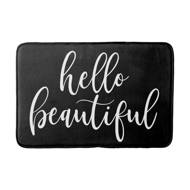 Hello Beautiful White Script Bath Mat (Front)