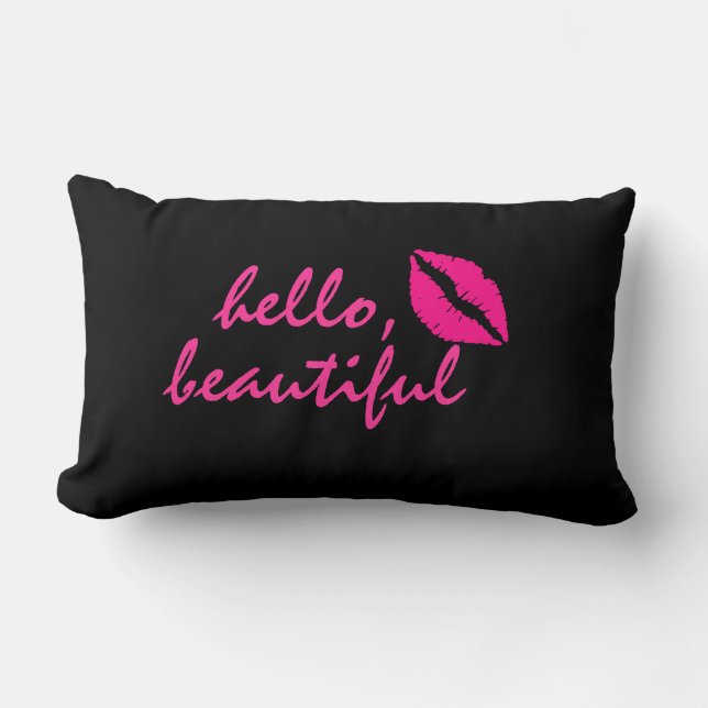 Hello Beautiful with Pink Lipstick Lumbar Cushion (Front)