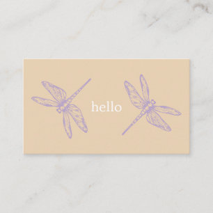 Hello beige rustic dragonflies insect illustration business card