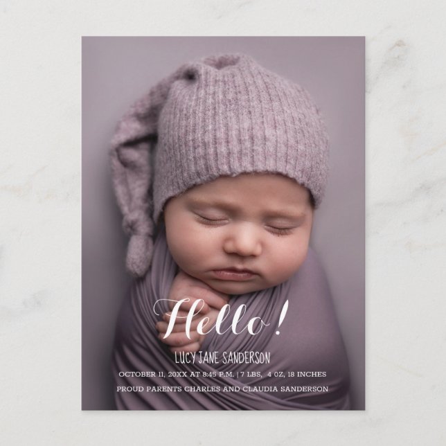 Hello Birth Announcement Postcard (Front)