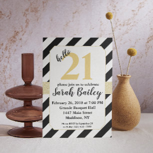 Hello Black and Gold Glitter Birthday Invite