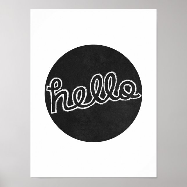 Hello - Black and White Poster (Front)