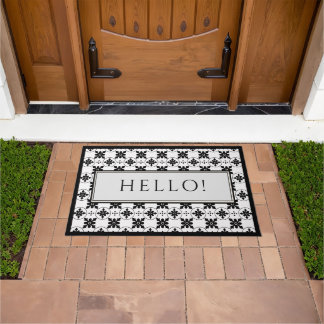 Hello Black and White Vintage Tile Design Doormat