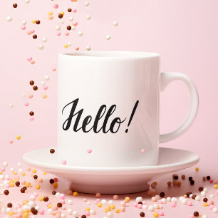 Hello Black Script Minimalist Pink Mug
