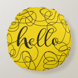 HELLO black seamless pattern with LINES Round Cushion