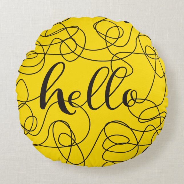 HELLO black seamless pattern with LINES Round Cushion (Front)