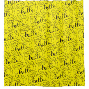 HELLO black seamless pattern with LINES Shower Curtain
