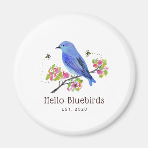Hello Bluebirds Magnet - White