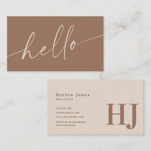 Hello Boho Minimalist Signature Neutral Tone  Business Card
