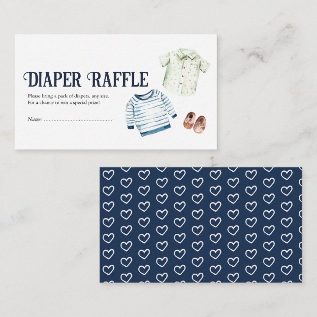 Hello Boy Baby Shower Diaper Raffle Enclosure Card (Front/Back)