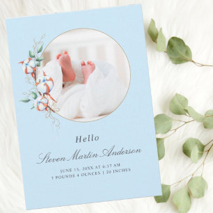 Hello boy Elegant Script Photo Birth Announcement