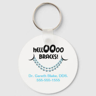 Hello Braces Blue Orthodontist Patient Gift Custom Key Ring