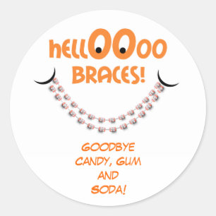 Hello Braces Orange Orthodontist Patient Reminder Classic Round Sticker