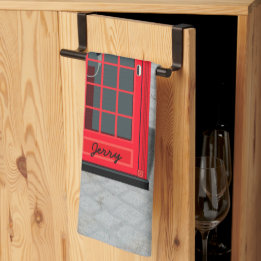 Hello, Calories! Red London Phone Booth with name Tea Towel
