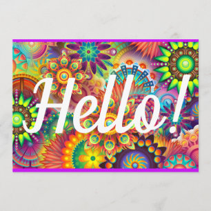Hello Card Bright Happy Rainbow Birthday or Any