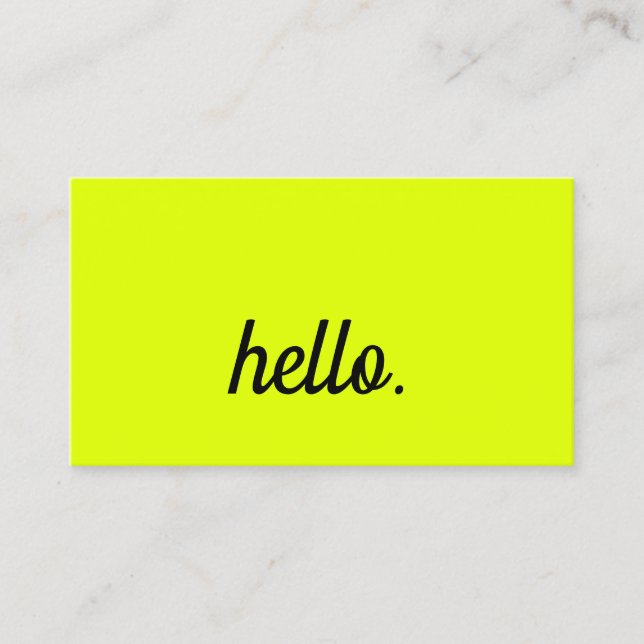 Hello Chartreuse Yellow Black Script Neon Colour Business Card (Front)
