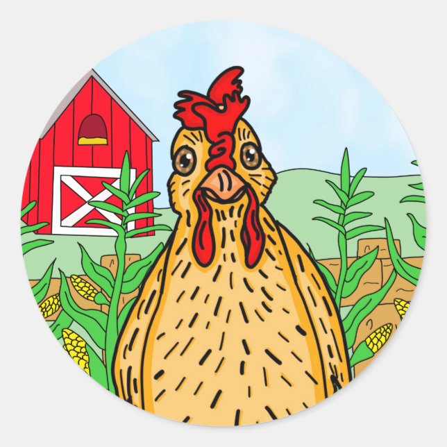 Hello Chicken | Cute Cartoon Drawing   Classic Round Sticker (Front)