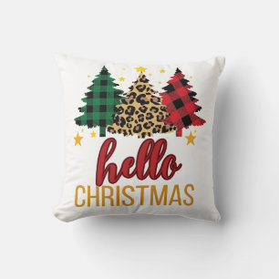 Hello Christmas with plaid trees Cushion