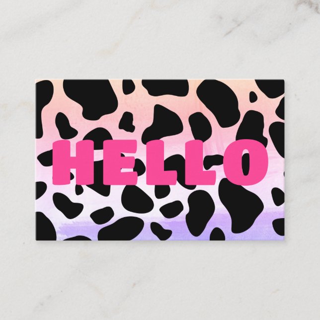 Hello Cow Print Black Hot Pink Abstract Business Card (Front)