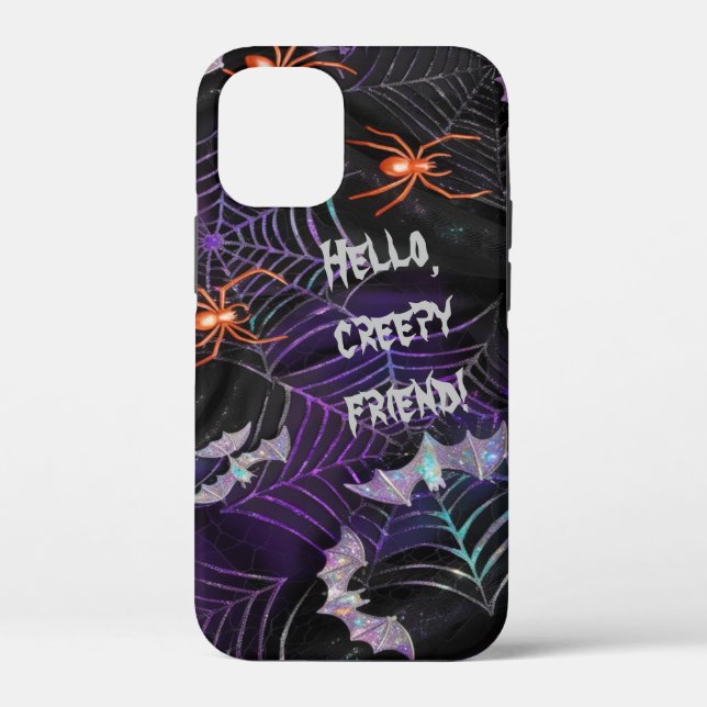 Hello Creepy Friend Spider Bats Cobweb Purple Text Case-Mate iPhone Case (Back)