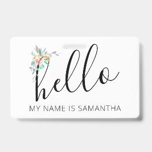 Hello Custom Name Floral Edge ID Badge