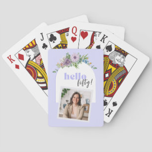Hello (Custom Year) - Purple Florals 50th Playing Cards