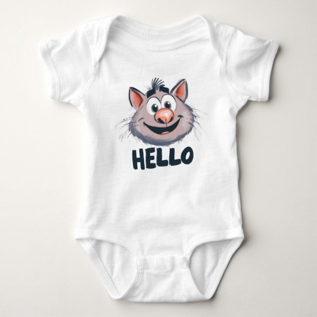 "Hello" Cute Animal Baby Bodysuit (Front)