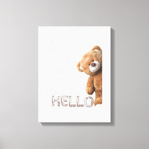 Hello Cute Brown Teddy Bear Canvas Print